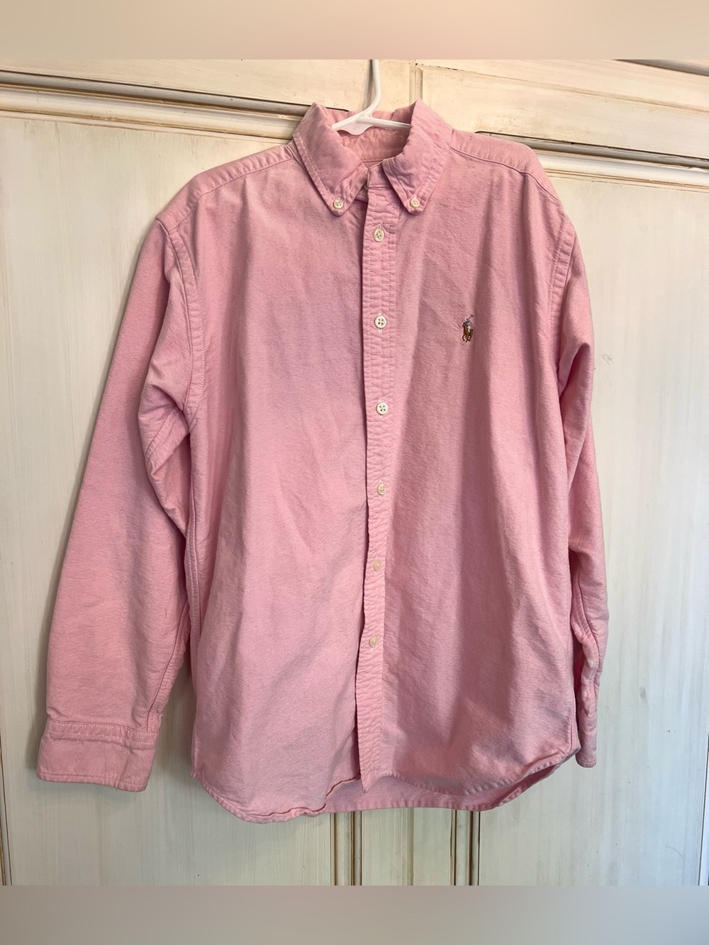 Ralph Lauren Polo Bear Pink Oxford Button Down Shirt Boys Size 12